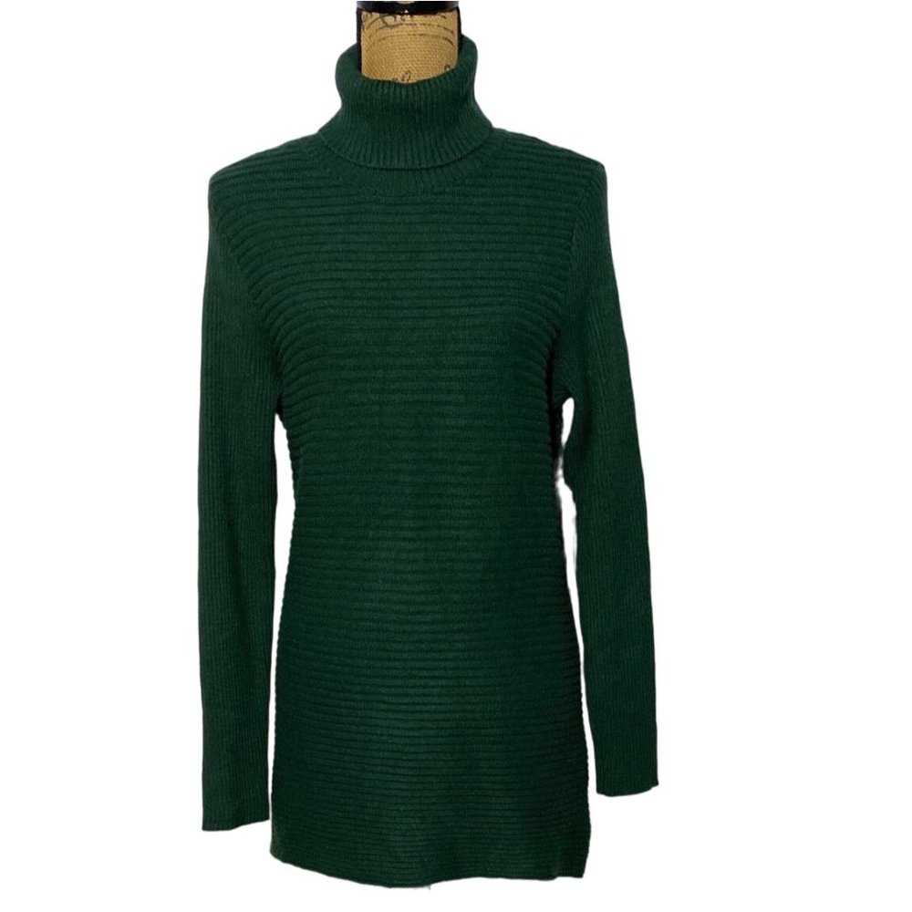 Devotion By Cyrus‎ S NEW Tunic Sweater Chunky Rib Turtleneck Spruce Dark Green